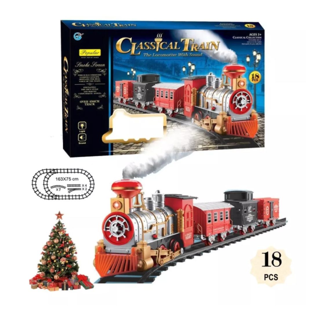 Tren Clásico Decorativo Navideño Con Luces, Sonidos y Humo.🔥 Recargable