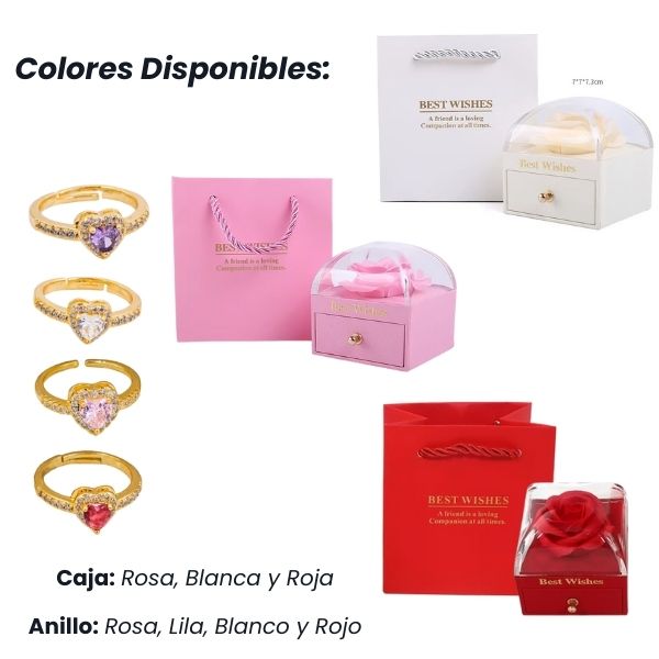 2 x 1 🌹 Cofre de Lujo + Anillo Ajustable Corazón de Cristal: El regalo que enamora sin palabras