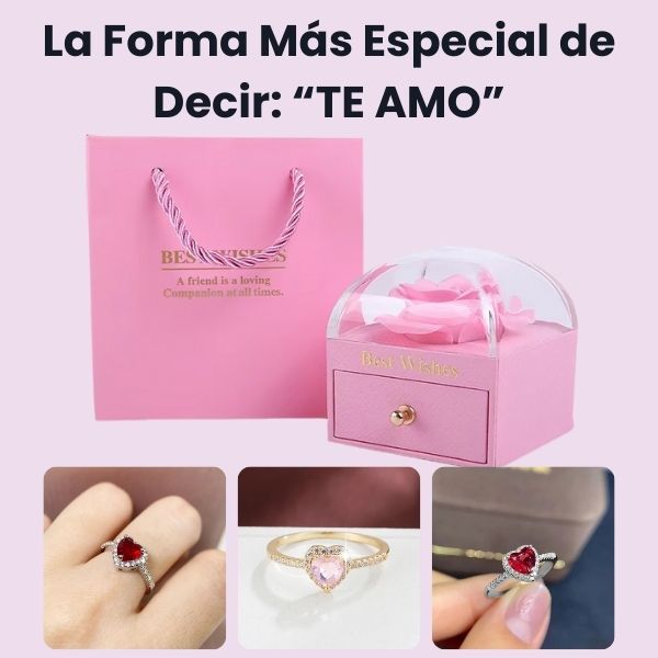 2 x 1 🌹 Cofre de Lujo + Anillo Ajustable Corazón de Cristal: El regalo que enamora sin palabras