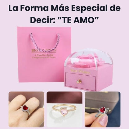 2 x 1 🌹 Cofre de Lujo + Anillo Ajustable Corazón de Cristal: El regalo que enamora sin palabras
