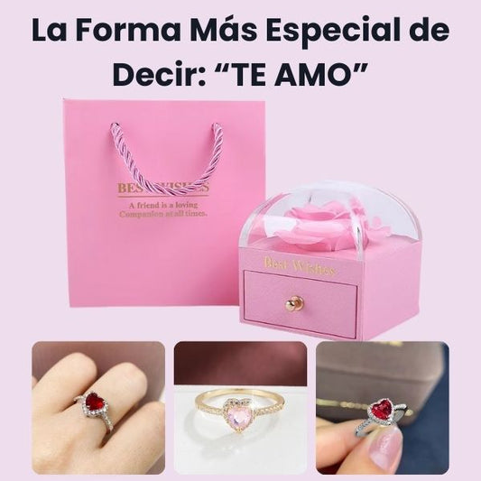 2 x 1 🌹 Caja Cofre de Lujo + Anillo Corazón de Cristal: El regalo que enamora sin palabras
