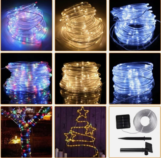 Luces Navideñas tipo manguera con Panel Solar. → 10 mts 100 luces Led✨🎄
